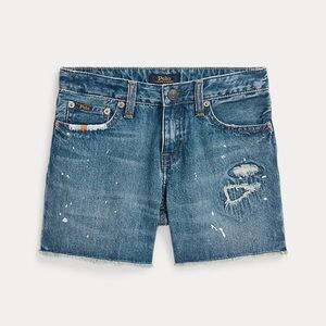 NWT Polo Ralph Lauren Boys Paint Splatter Cotton Denim‎ Jean Shorts Distressed